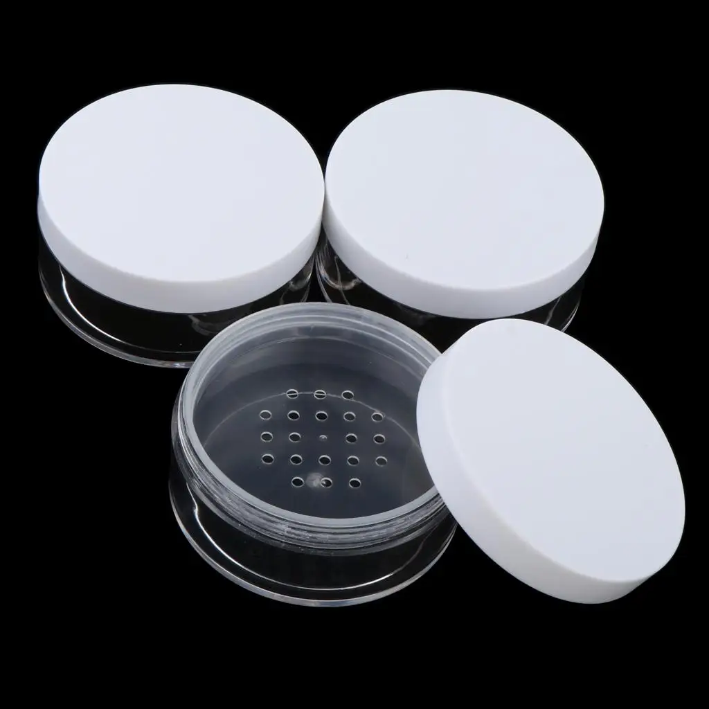 3x Clear Loose Powder Container Powder Puff Case Refillable Cosmetic Jars