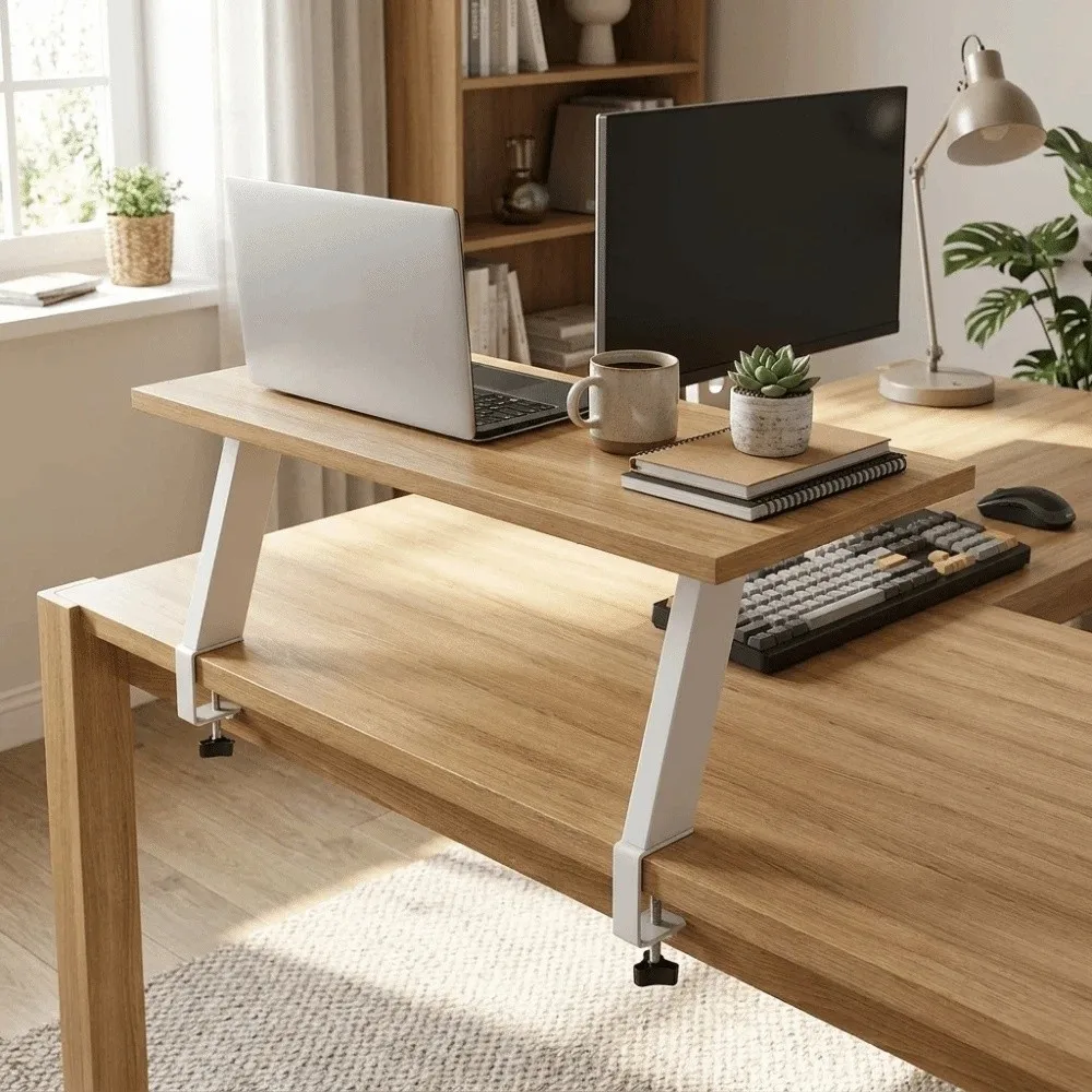 Wood Grain Monitor Stand Floating Design Ergonomic Storage Shelf Hollow Space Sturdy Board Desk Organizer Daily Use