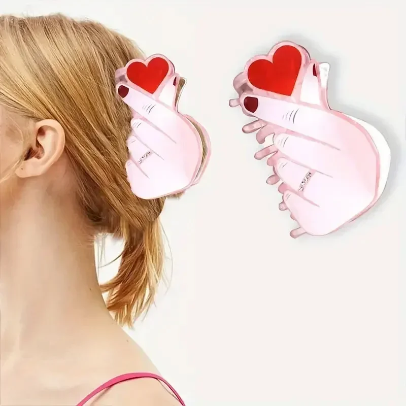 

TrendyThan Heart Grab Clip Love Hairpin Point Drill Ponytail Disc Hair Crab Clip Valentine's Day Party Headgear Gift Women