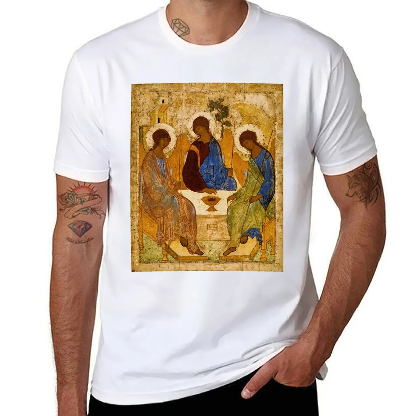 

Holy Trinity Painting Rublev Trinity Print Icon Christian Religious Wall art T-Shirt anime t shirts oversize T-Shirt