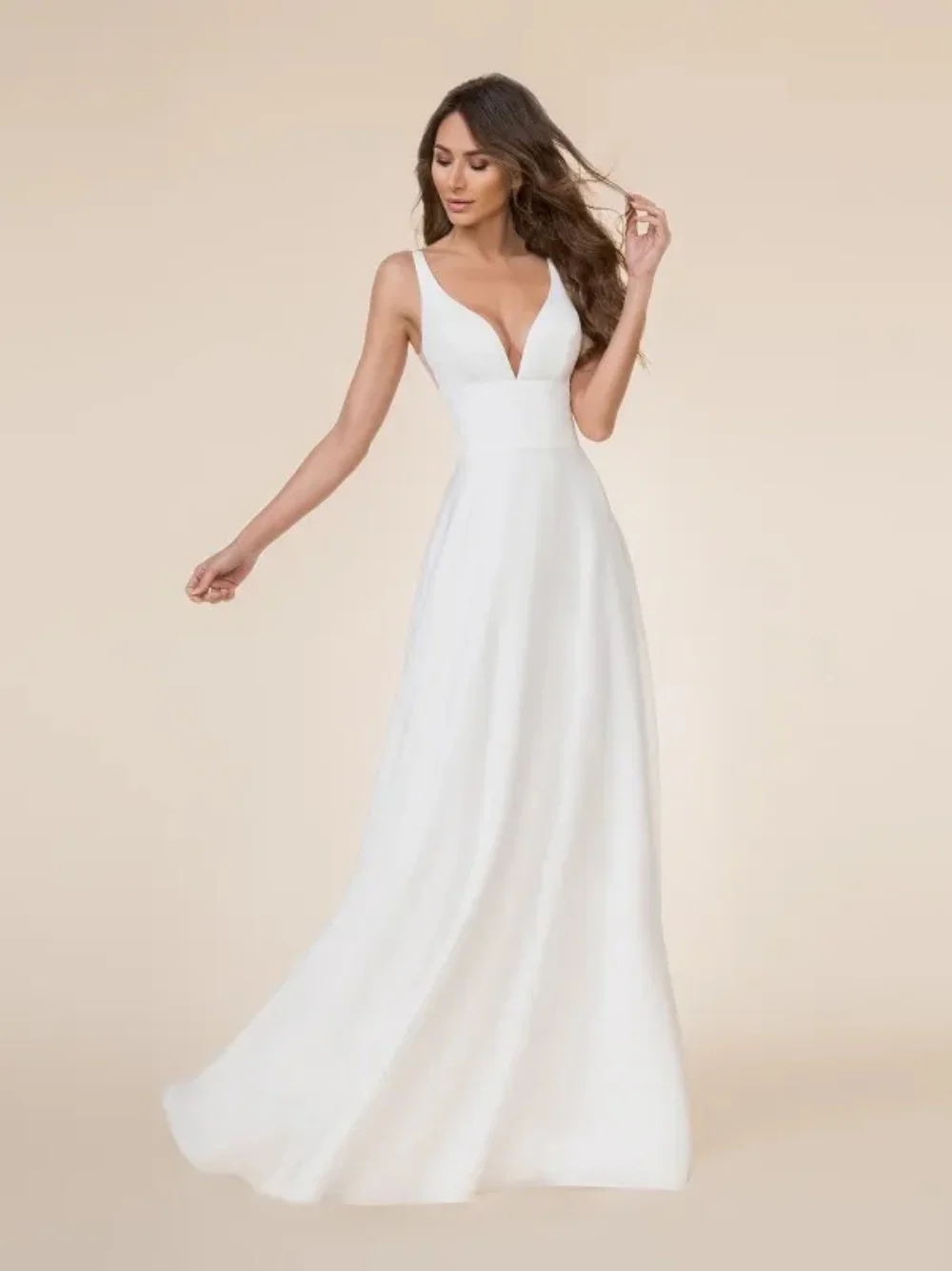 Robes de mariée blanches simples pour femmes, robe de soirée de mariage, sexy, col en V, dos en dentelle, appliques, ligne A, satin, nouveau, éducatif, 2024