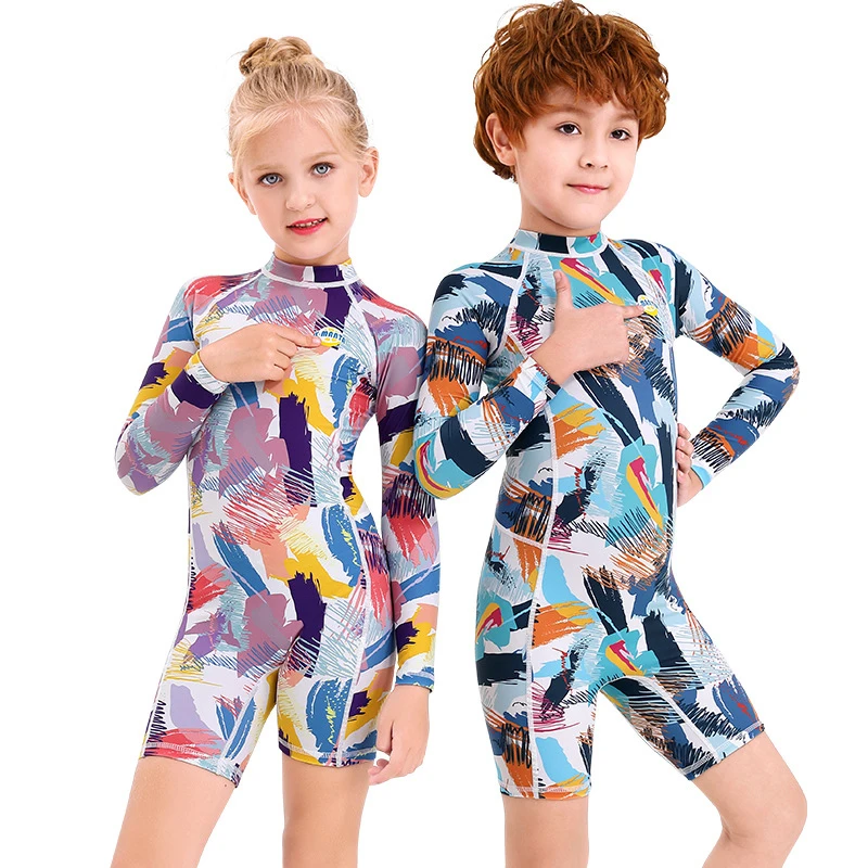 One Piece Swimsuits Boys Girls Swimwear Kids Bathing Suit Cartoon Quick Drying Swimming Clothes Baby