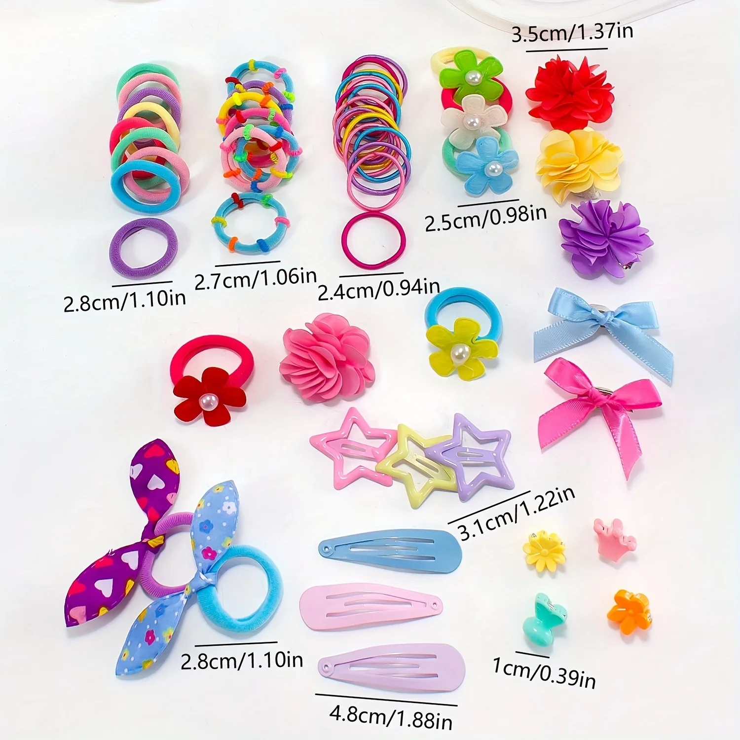 830/876 pieces of cute and sweet colorful netted high-elastic hair ties for girls | bow, flower, and star clip accessories image 5