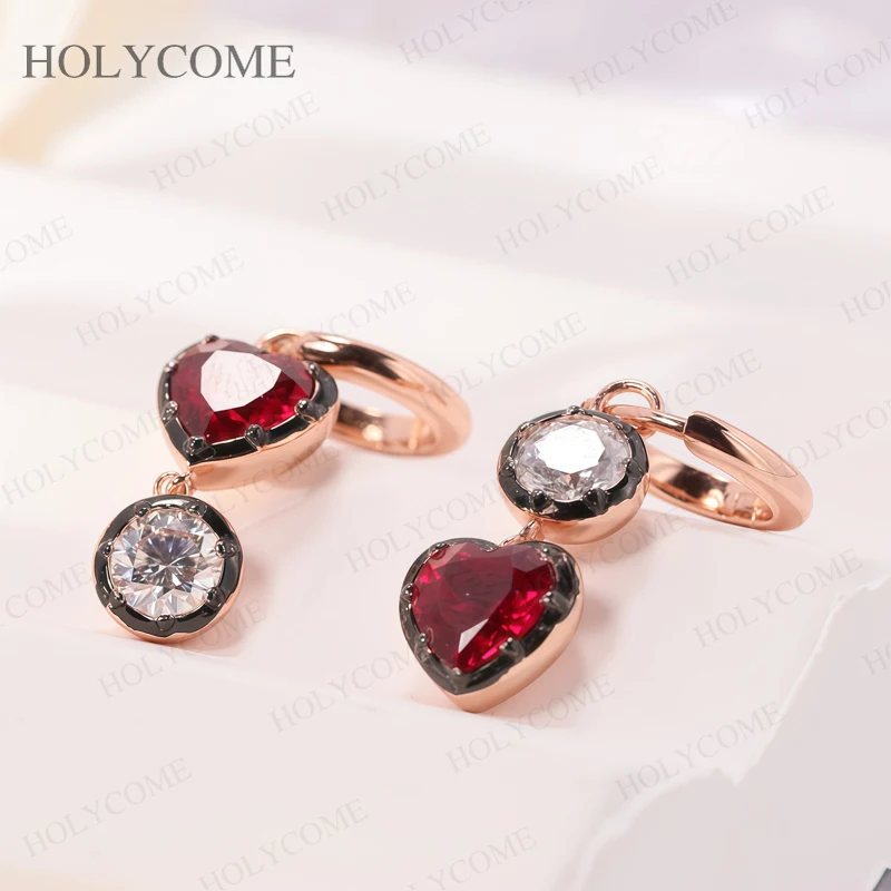 

Серьги-кольца в форме сердца с муассанитом, колумбийский сапфир, рубин, камень, стерлинговое серебро 925, сверкающие ювелирные изделия, подарок для женщин