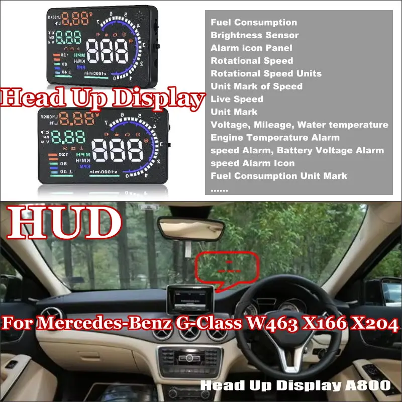 

For Mercedes-Benz G-Class W463 GL-Class X166 GLK-Class X204 2000-2025 Auto HUD Head Up Display Digital OBD Windshield Reflection