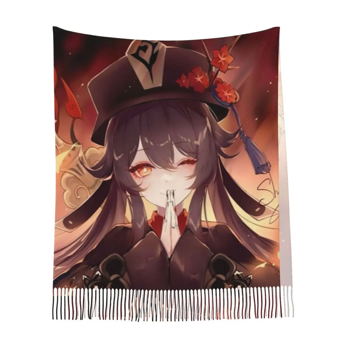 Genshin Impact Bufanda Bufandas con borlas para mujer Chales y chales suaves y cálidos Chal grande para otoño e invierno