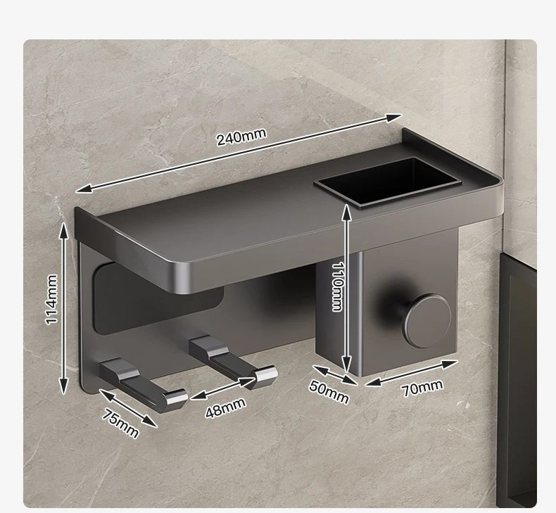 أسود مجفف الشعر المنظم الرف ، حامل مجفف شعر الحمام ، رفوف مشط الحائط ، اكسسوارات منفاخ #5