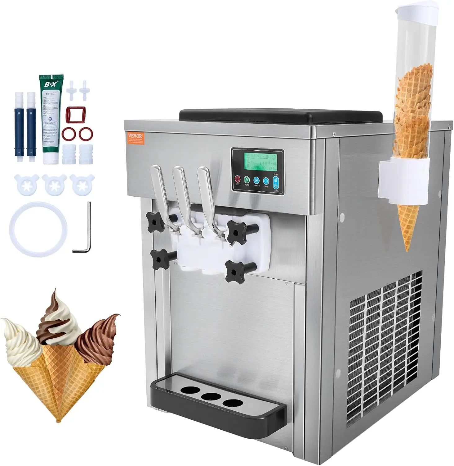 Commercial Ice Cream Machine, 21 QT/H Yield, 1800W 3-Flavor Countertop Soft Serve Ice Cream Maker,for Restaurant Snack Bar