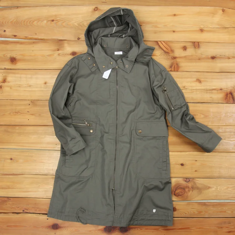 

Женское хлопковое пальто с капюшоном средней длины в британском стиле, с множеством карманов, рабочая одежда больших размеров, прямой крой, стройнящий силуэт