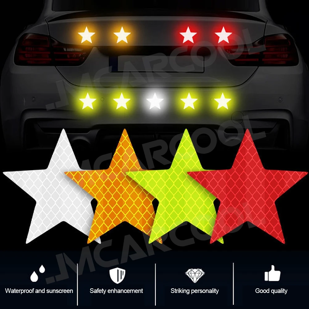 10pcs Car Bumper Reflective Safety Strip Stickers Car Star Reflective Sticker Reflective Vehicle Warning Safety Tape Waterproof