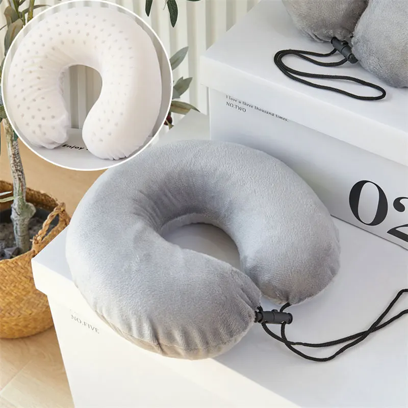Nature Latex U-shaped Pillow Portable Travel Nap Almohada Office Lunch Break Airplane Sleeping Neck Pillow Removable Washable