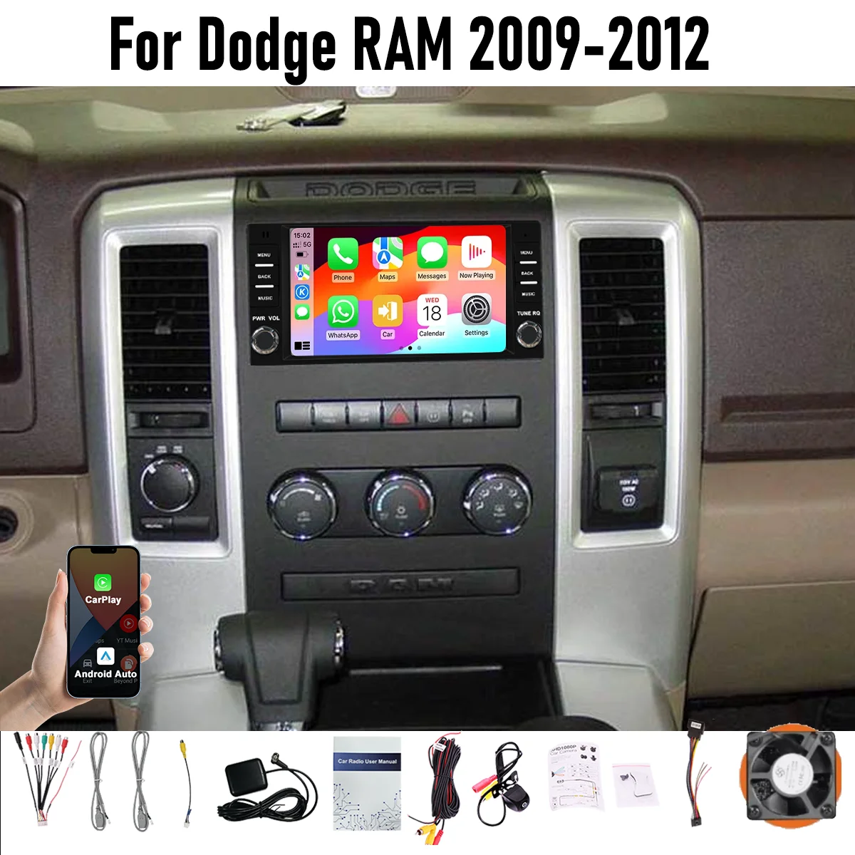 7“ Wireless CarPlay Android auto For Dodge RAM 2009-2012 6-128GB (8CORE) Screen Android15 Head Unit GPS Navigation Radio