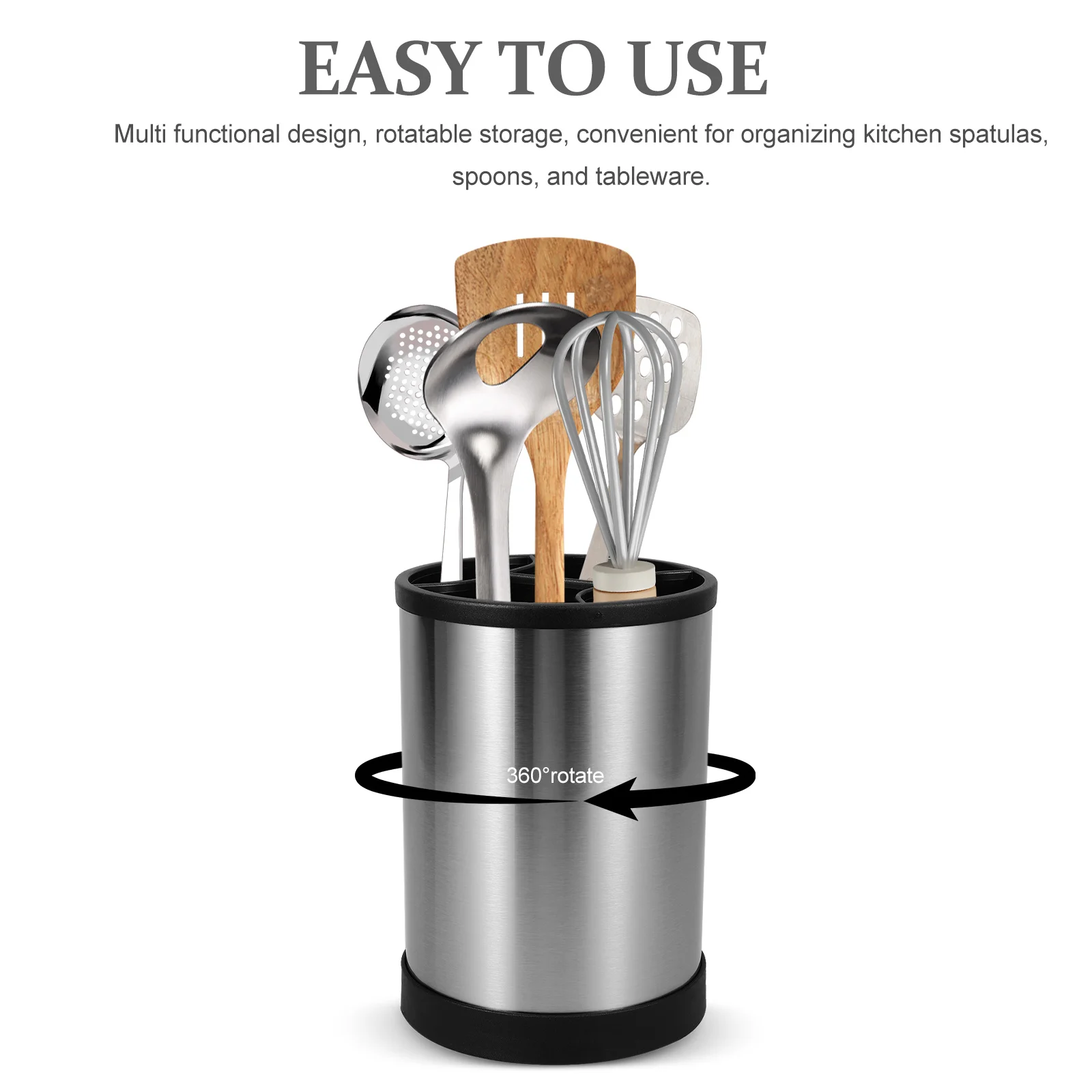 

Stainless Steel Rotating Kitchen Utensils Organizer Cutlery Holder Metal Tableware Storage Stand Kitchen Counter