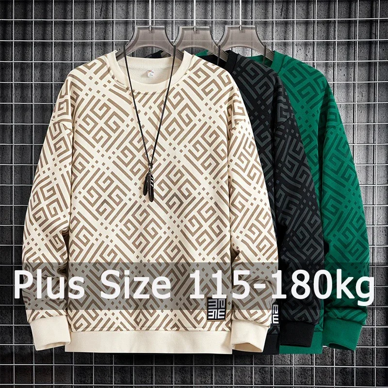 

Printed Sweatshirt Men Plus Size Pullovers Oversized Sweater 7XL 8XL Man Round Neck Long Sleeve Loose Tops Big Size Clothing