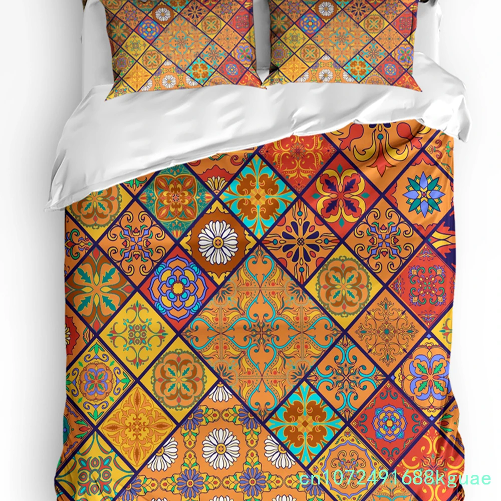 3pcs Bedding Set Orange Multigrid Morocco Home Textile Duvet Cover Pillow Case Boy Kid Teen Girl Bedding Covers Set