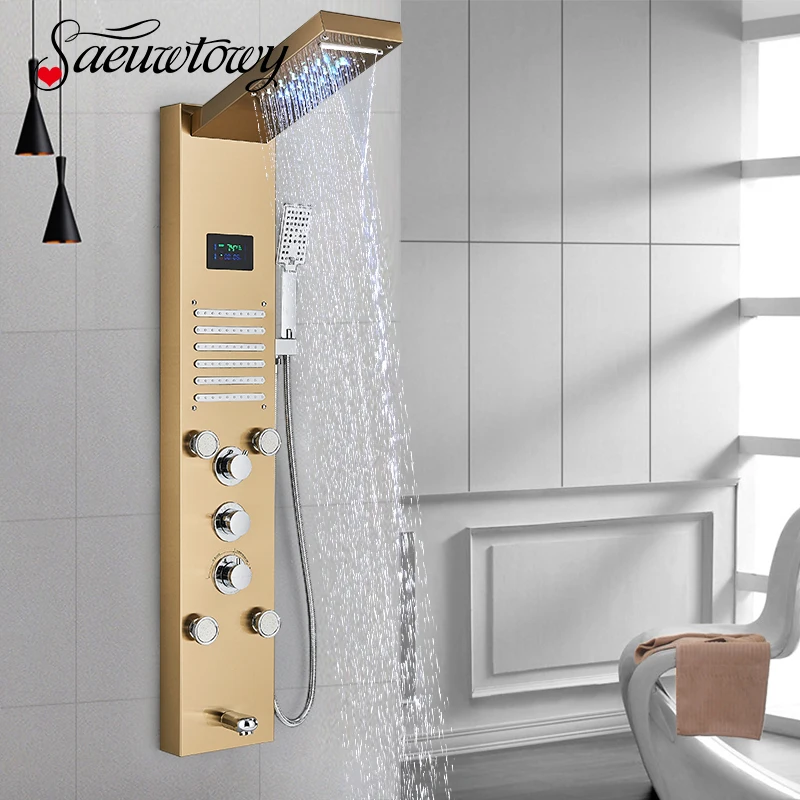 Led Shower Faucet Shower Screen Digital Temperature Screen Massage Nozzle Shower System Mixer Shower Panel Shower Column