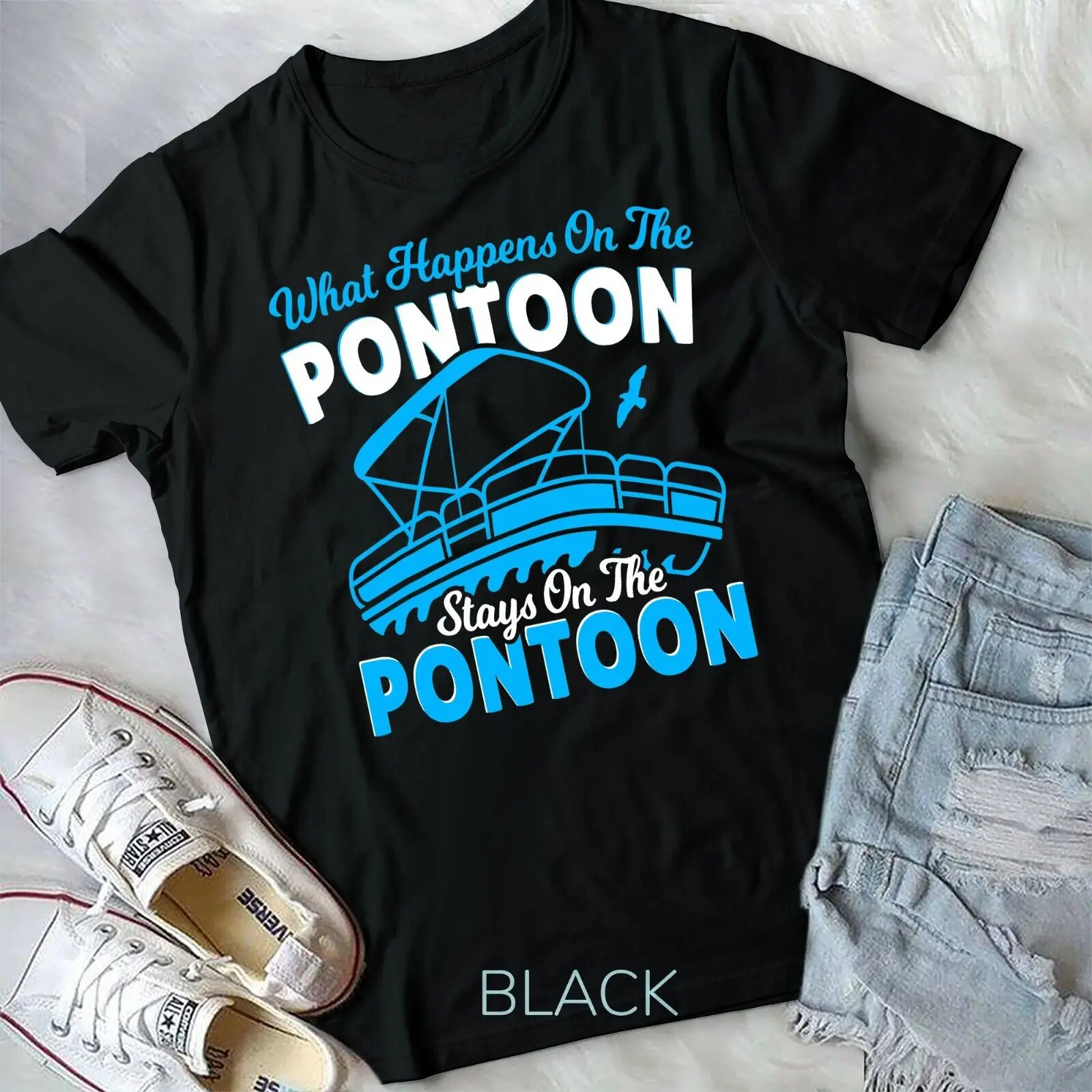 

What Happens On The Pontoon Stays On The Pontoon Boating T-Shirt Unisex T-shirt