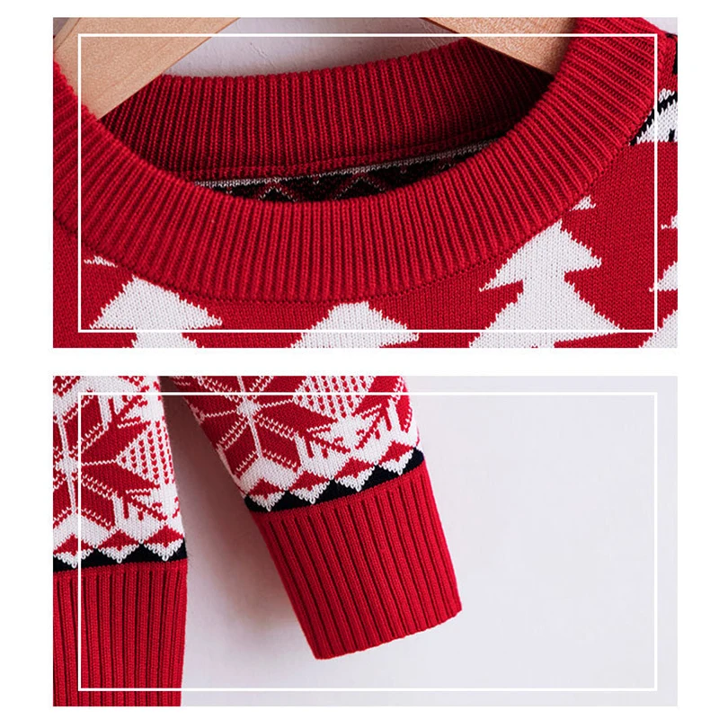عيد الميلاد الفتيات البلوزات الصوفية الخريف الشتاء جديد الأيائل ثلج طباعة الجولة الرقبة سميكة الدافئة عيد الميلاد متماسكة أعلى ل 3-8Y الفتيان البلوز #4