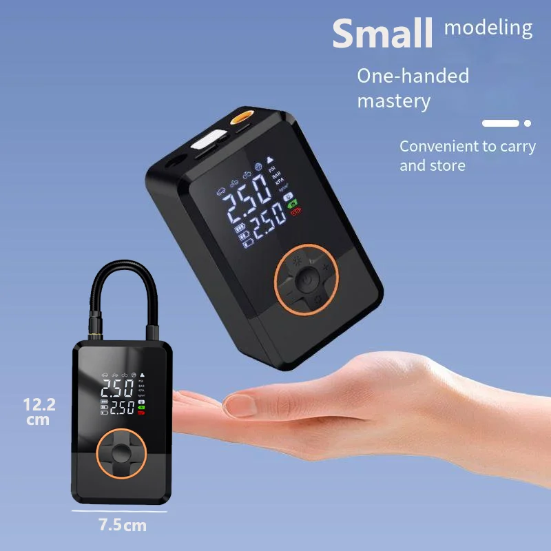 ปั๊มลมรถยนต์อัจฉริยะแบบพกพา จอแสดงผลดิจิตอล ไฟ LED สำหรับใช้งานกลางแจ้ง ปั๊มลมไร้สายสำหรับรถยนต์ จักรยาน ลูกบอล มอเตอร์ไซค์