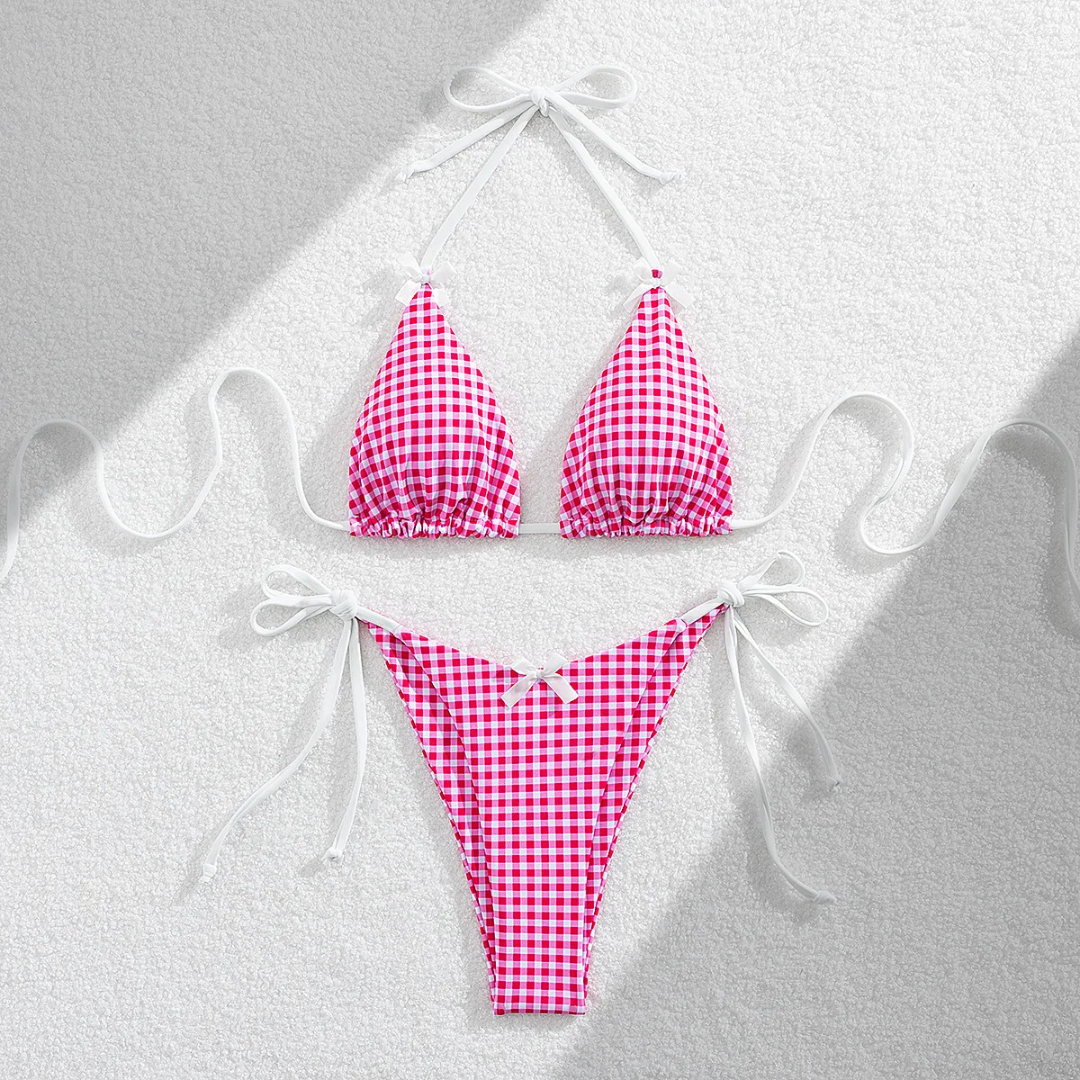 DEKA Brazilian Red Plaid Bikini Set Women Cut Out Swimsuit Print Swimwear High Waist Triangle Micro Two Piece Suit Biuqini Beach