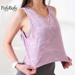 PofyBofy Quick Drying Breathable Camo Print Crew Neck Loose Sleeveless Women Tank Top Gym Fitness Running Summer Vest T-shirts