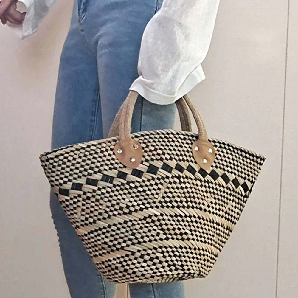 Bolso de mimbre tejido para mujer, bandolera grande de diseñador, estilo bohemio, ideal para viaje y playa, 2022