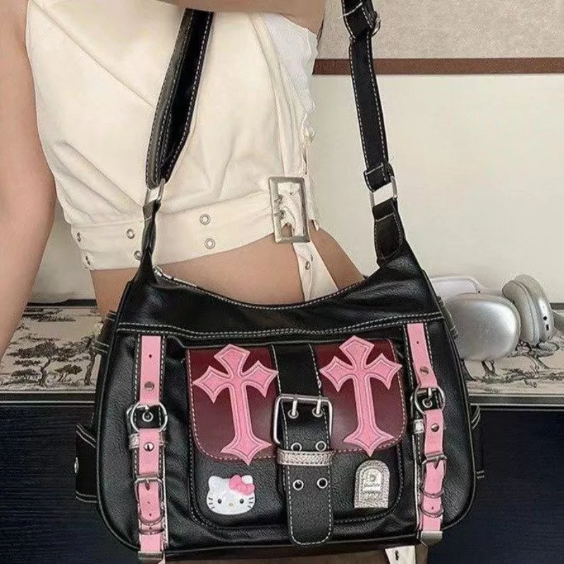 Kawaii Hello Kitty Y2K Vintage Trend Crossbody Tassen Roze Gothic Punk Stijl Schoudertas Hot Girl Accessoires Opslag Handtas