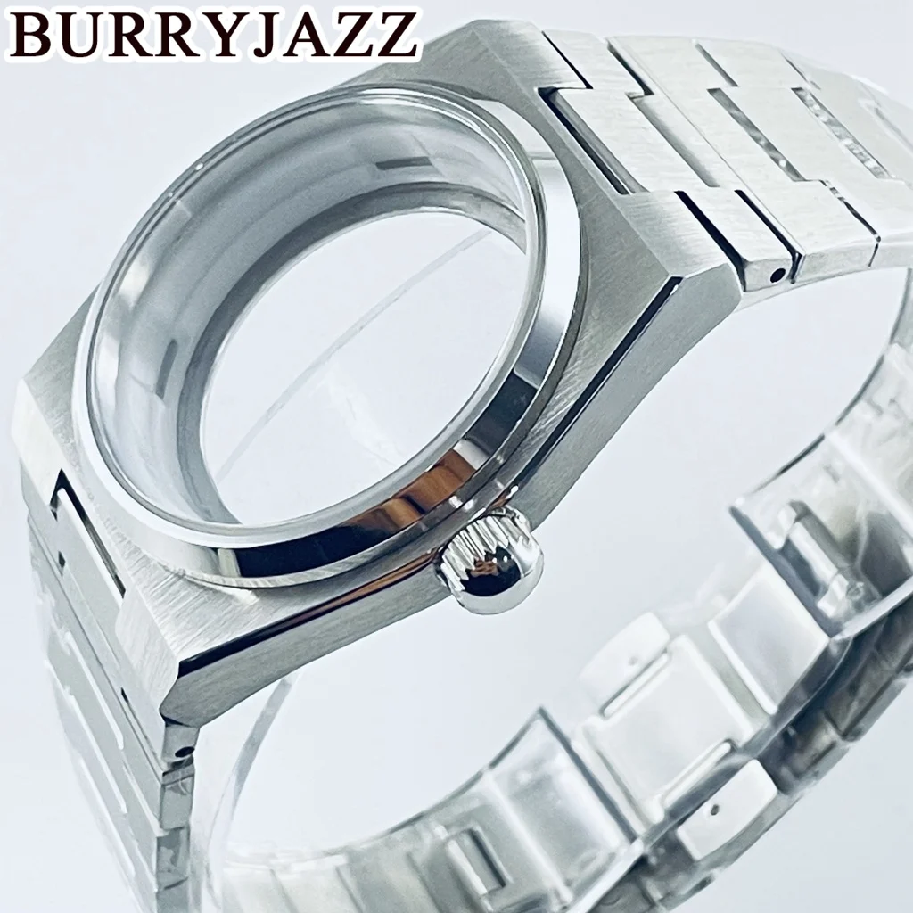 BURRYJAZZ 40 มม.NH34 NH35 NH36 NH38 นาฬิกากันน้ําเงินปราศจากเชื้อสแตนเลสคริสตัลแซฟไฟร์นาฬิกากรณี