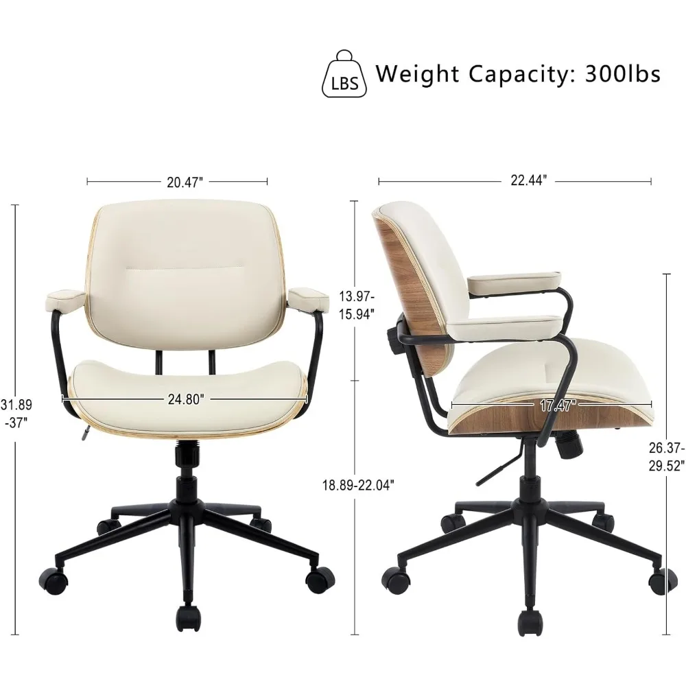 مجموعة كراسي مكتب حديثة لمنتصف القرن من BV مكونة من 1، كرسي مكتب دوار مع مساند للذراعين وظهر من خشب الجوز، كرسي مكتب قابل للتعديل