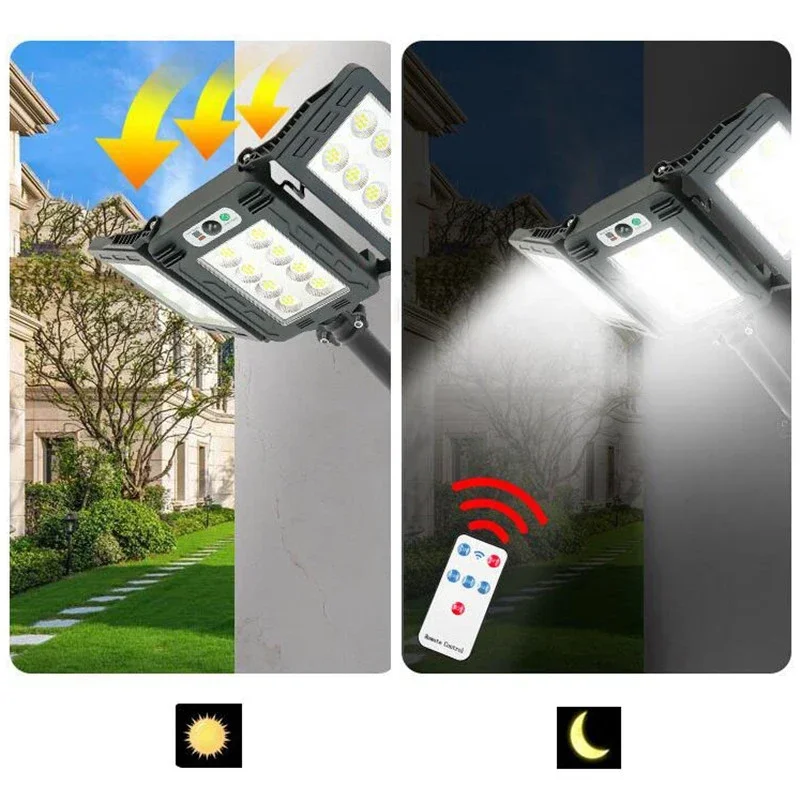 Panneau solaire extérieur à 800 LED avec détecteur de mouvement, étanche, lampadaire, éclairage de jardin, cour, maison, applique murale