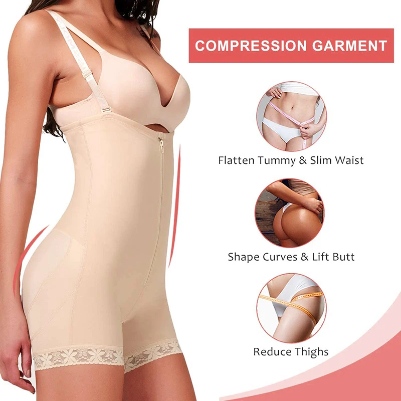 Shapewear สําหรับผู้หญิง Tummy Control Body Shaper เอวเทรนเนอร์ชุดบอดี้สูท Butt Lifter ซิปการบีบอัดเสื้อผ้า Fajas Colombianas