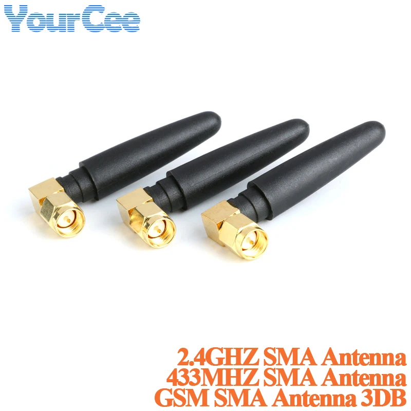 2pcs/1pc GSM GPS 2.4G 433M Wireless Antenna Omni 50mm Radio Antenna SMA Male Right Angle 3dBi Gain Modem GPRS/GSM/DTU Connector