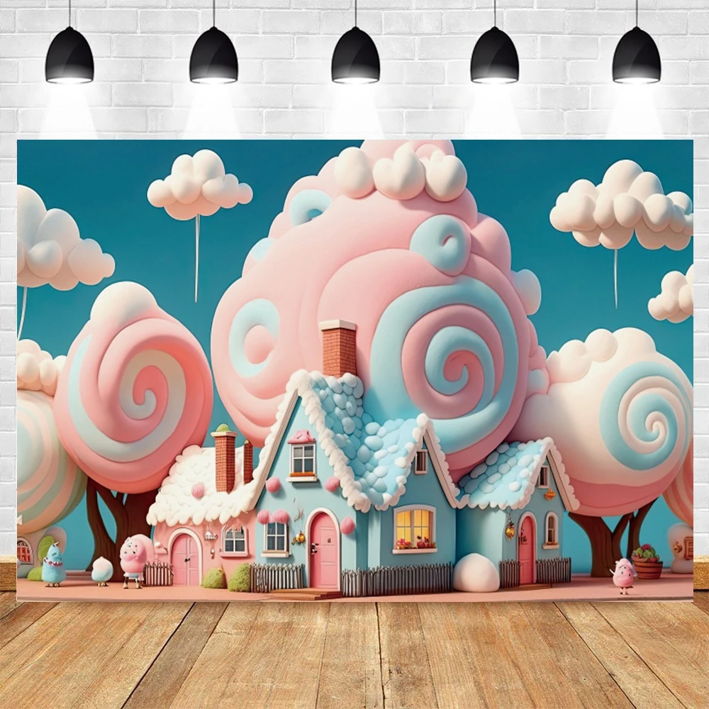 Pink Castle House Backdrops Photographic Princess Girl Cake Smash Candy Shop Decoration Birhday Party Balloons Decor Backgrounds