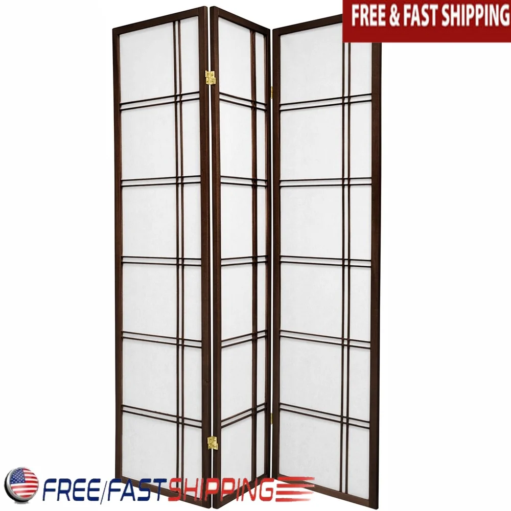 

Elegant 6ft Tall Double Cross Shoji Screen Folding Room Divider Privacy Panel Rice Paper Spruce Frame Modern Home Decor