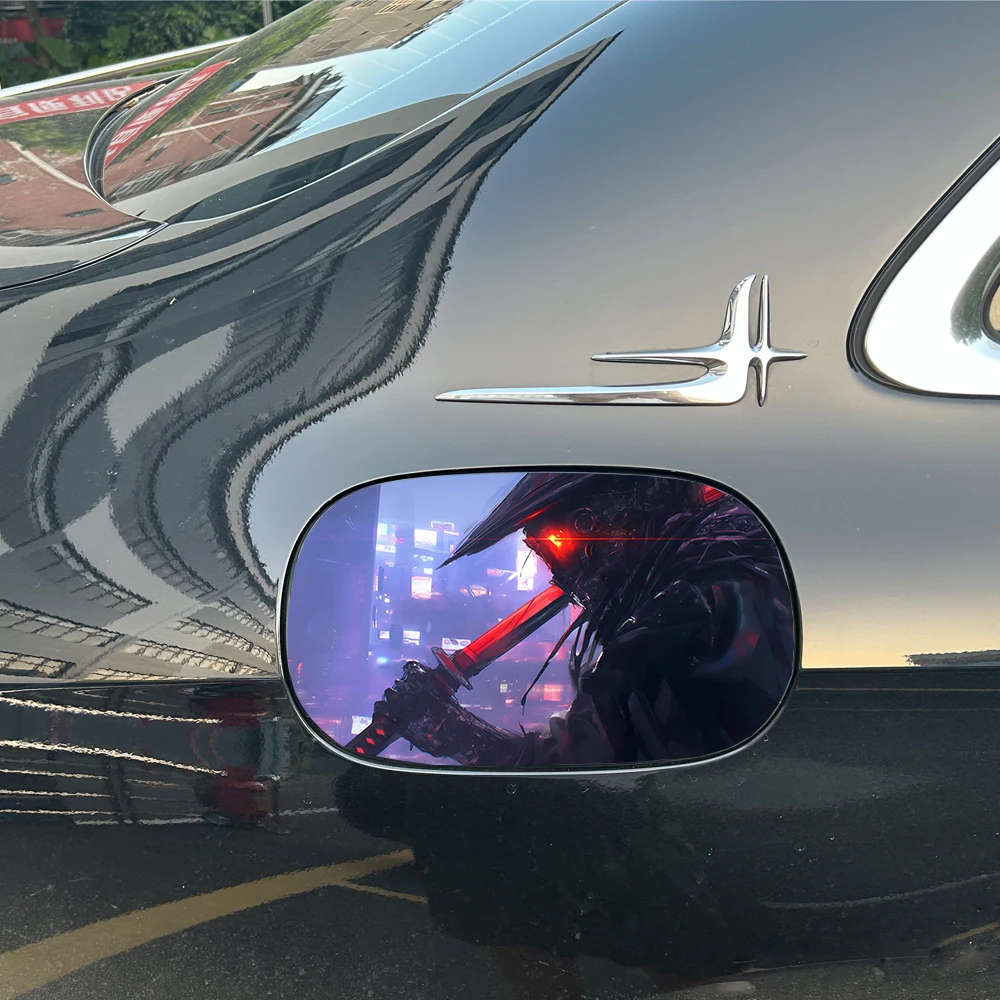 1PC Neo-Tokyo Dark Ronin With Red Katana Car Fuel Tank Sticker PET Waterproof Anime Auto Fuel Cap Custom Exterior Decal view 6