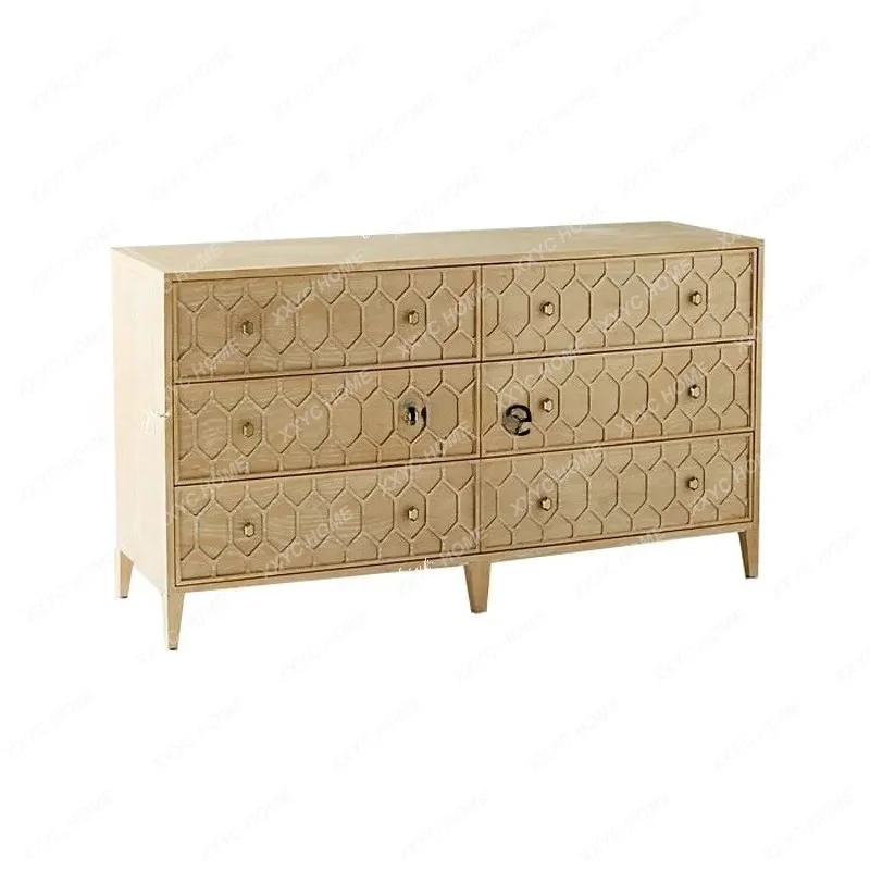 XX vintage distressed chest of drawers, natural wood color storage, solid wood dining edge