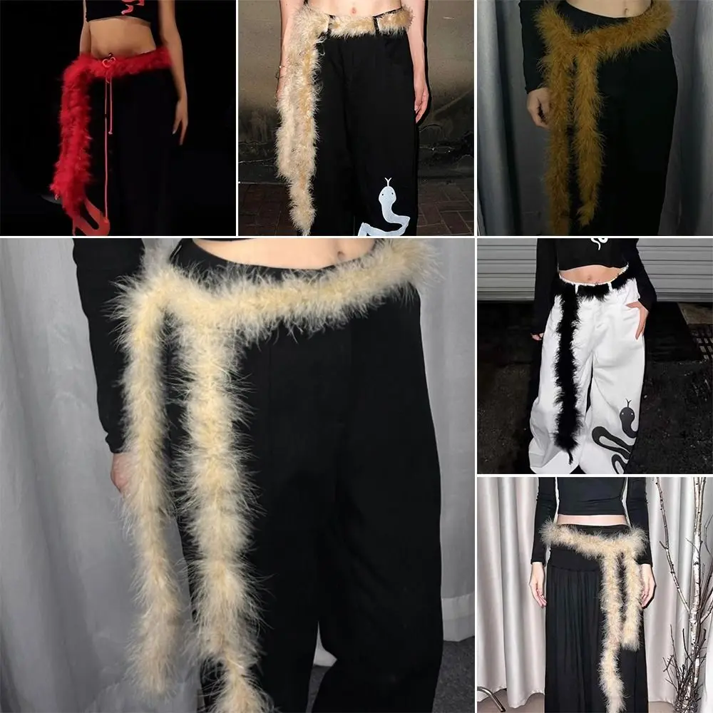 

Jeans Pants Decor Super Soft Punk Fur Belt Y2K Warm Plush Waist Chain Street Dance Accessory Fluffy Hiphop Jeans Belt