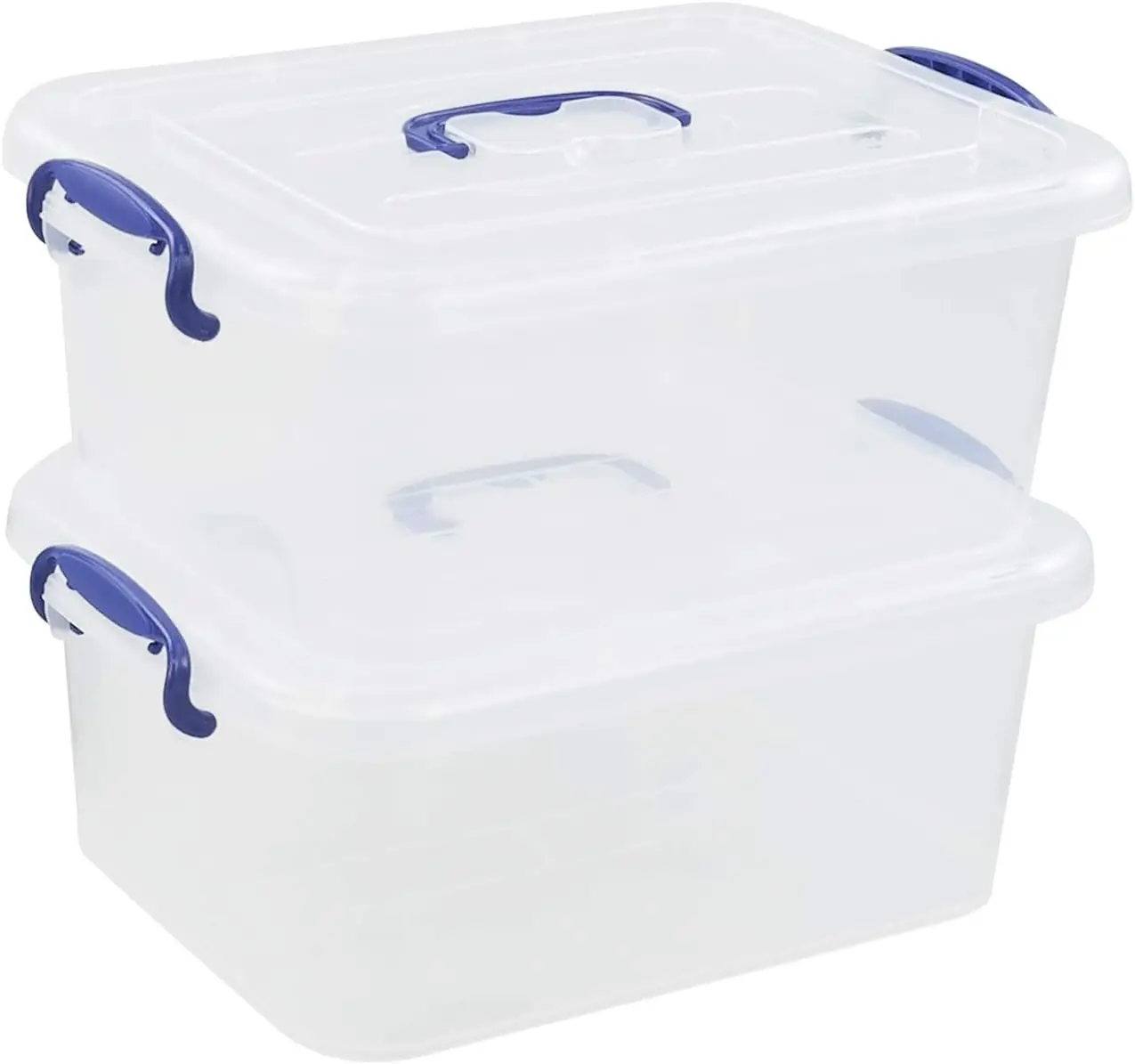 

2 Packs 8 Quart Plastic Stackable Storage Boxes with Transparent Lid and Deep Blue Handle