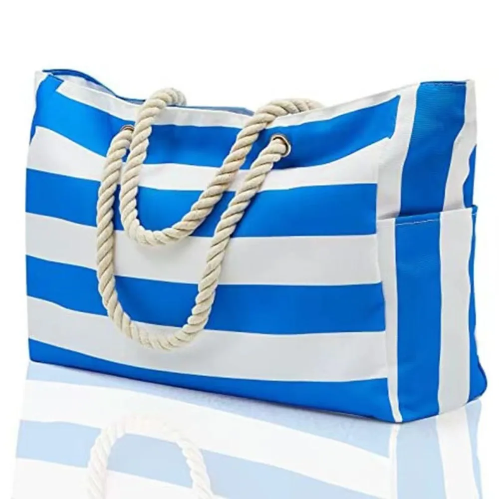 New Bohemian Striped Shoulder Bags Large Capacity Canvas Zipper Travel Bag Women Camping Swim Pool Bag Beach