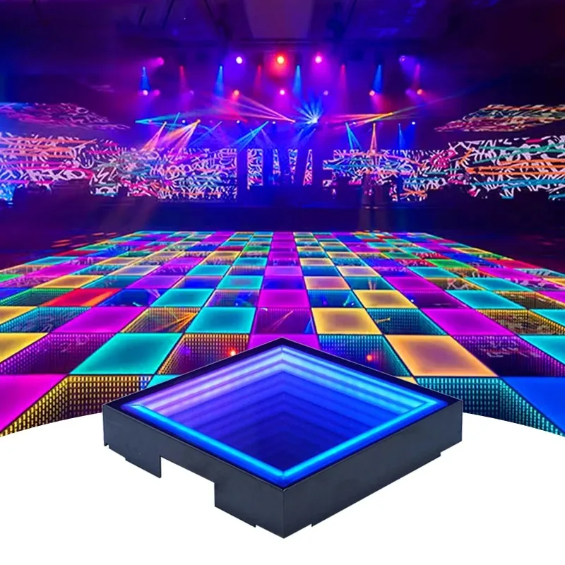 

LED Dance Floor Tile Stage Effect Lights Professional RGB 3D Mirror Floor Light Up for DJ Disco Club Wedding Party Stage Panels