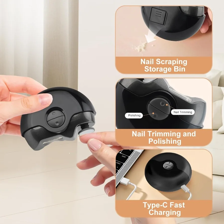 성인용 자동 광택 및 칩 보관 기능이 있는 2 in 1 전기 손톱깎이, 노인용 휴대용 및 인체공학적 디자인