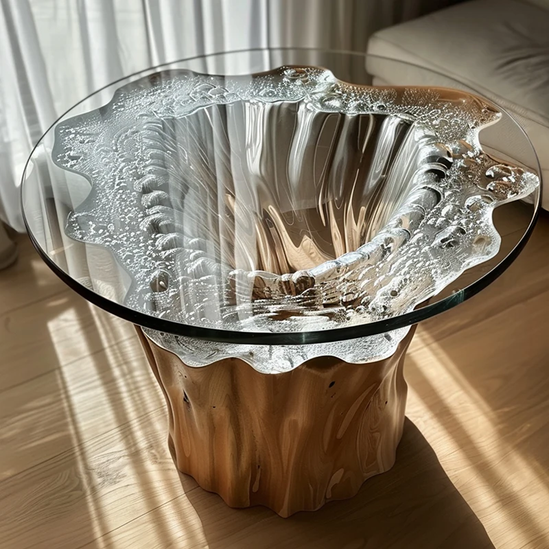 

Прозрачный приставной столик, гостиная, приставной диван, приставной чайный столик, простое закаленное стекло, небольшой круглый журнальный столик.