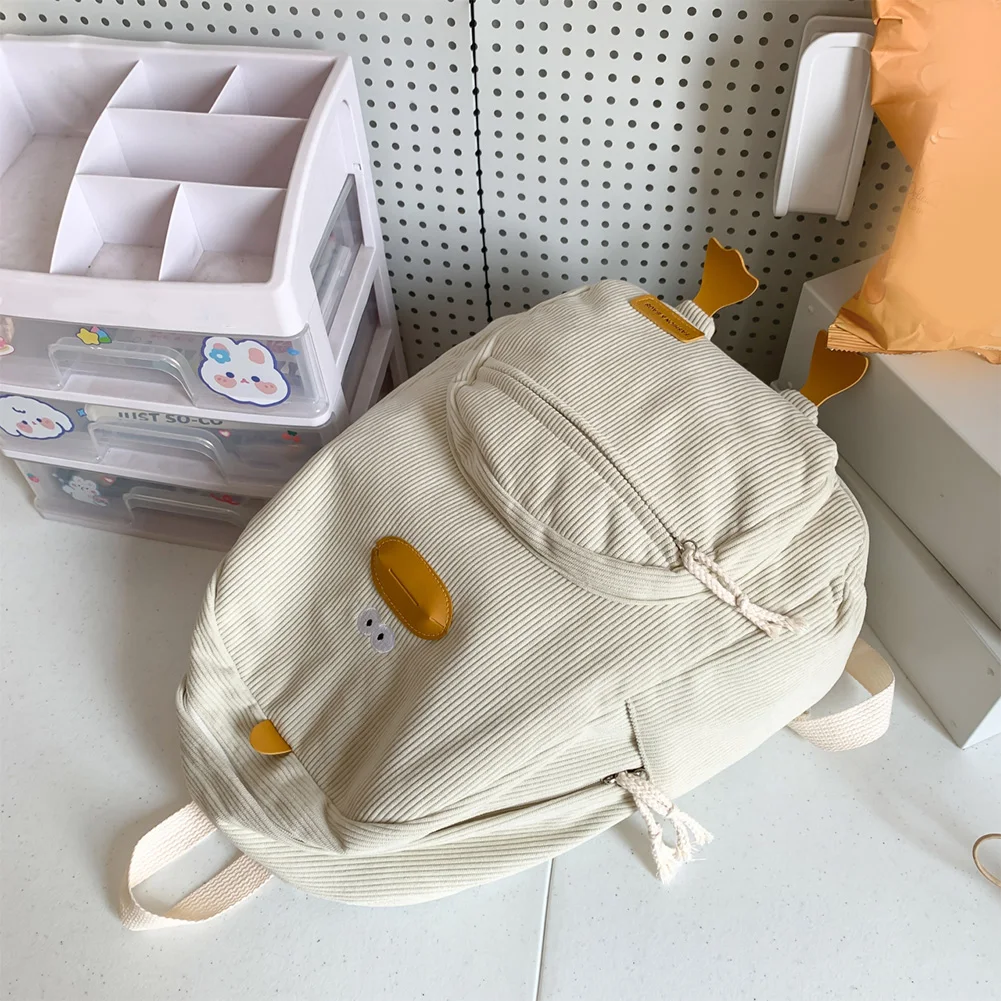Female College Student Bag Versatile Corduroy Korean Edition Girls\' School Bag Cartoon Duck Backpack Designer Cute Travel Bag