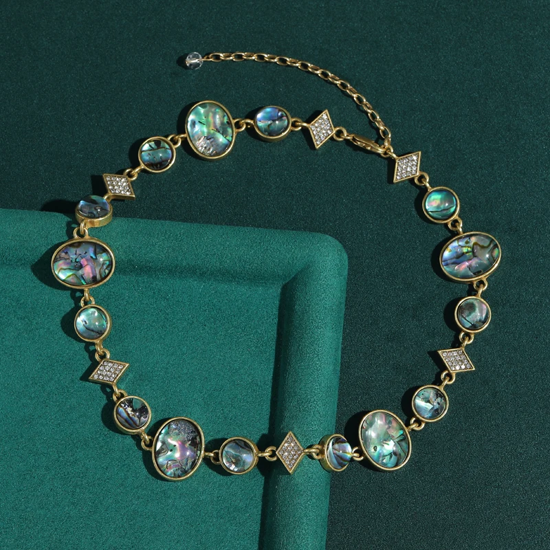 Vintage Abalone Shell Geometric Necklace Choker Antique Gold Color Woman Retro Goth Luxury Beach Jewelry Mother Day Gift 2026