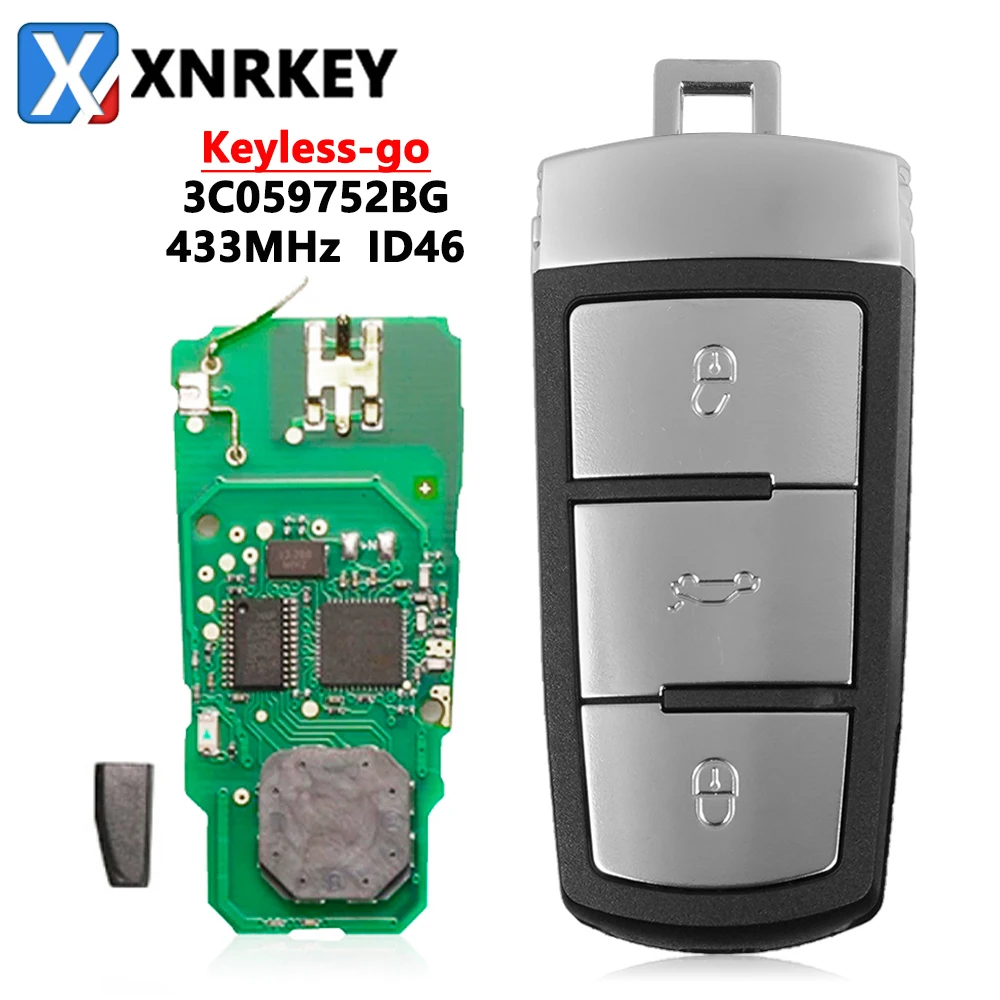 XNRKEY 3 Button Car Smart Remote Key ID46/PCF7936 Chip 433Mhz FCC 3C0959752BG for VW Magotan Passat CC 2005-2014 Car Key