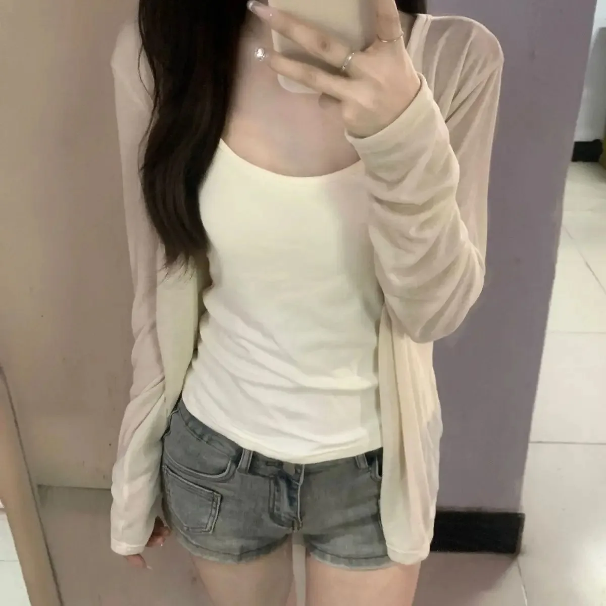 Women's Clothing Knitwear Cardigan Jackets Sueter Mujer V-neck Long Sleeve Thin Sweater Tops Solid Color Thin Summer Coats Tops