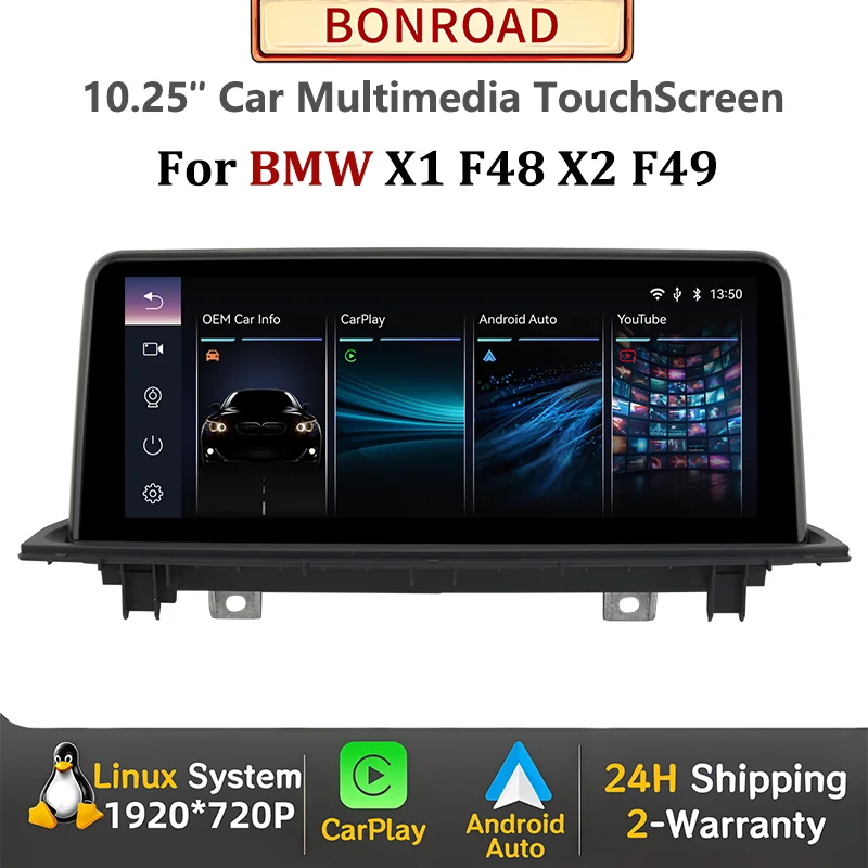 Lettore Multimediale per Auto da 10.25 Pollici con CarPlay Wireless e Android Auto per BMW X1 F48 X2 F49 2016-2020, Bluetooth, GPS, Stereo, YouTube, Radio