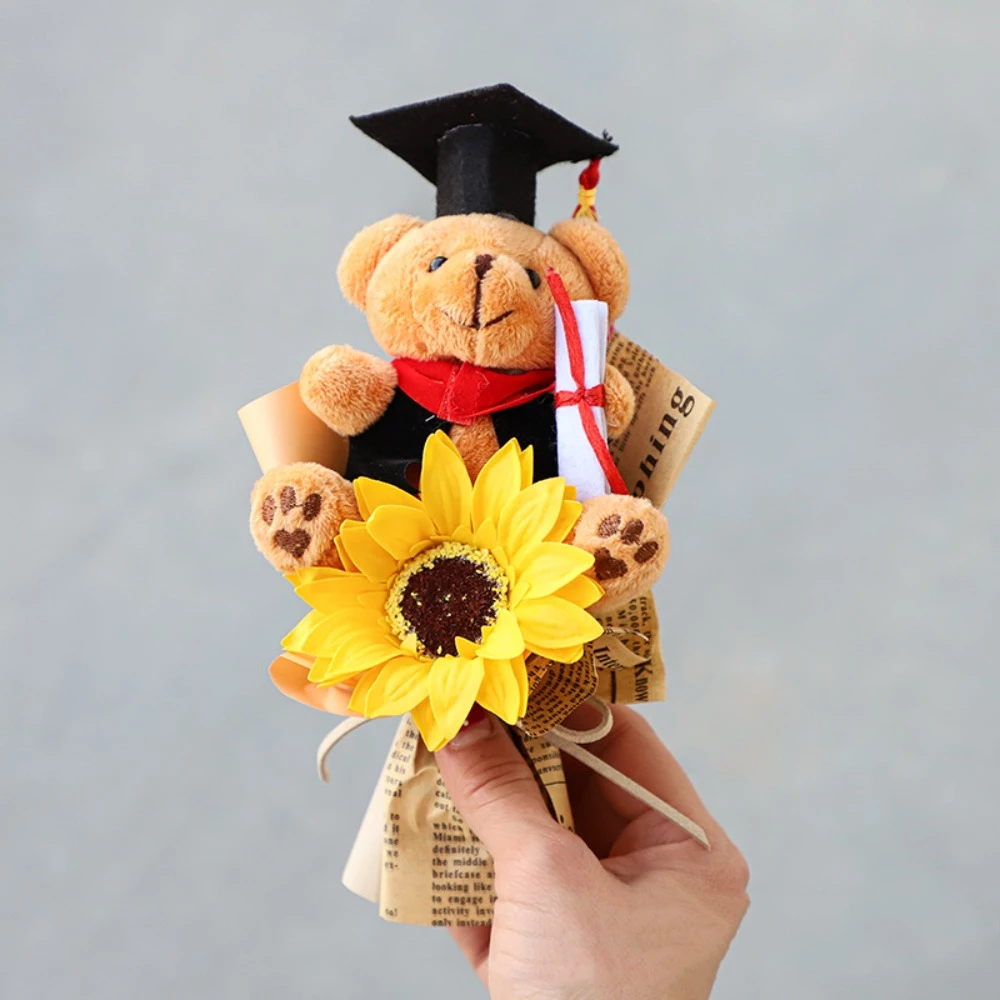 

New Bouquet Decoration Bear Bouquet Plush Toy Graduation Gift Animal Bouquet Sunflower 15cm Cartoon Lovely Bear Birthday Party