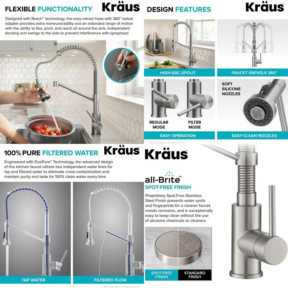 

Commercial Style 2-in-1 Pull-Down Faucet with Filter for Reverse Osmosis Systems, Stainless Steel, KFF-1610SFS