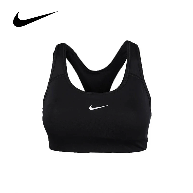 Original NIKE Swoosh Dri-FIT Women's Sports Bras Sportswear Running Fitness Solid Color Slim-Fit Sports Underwear Black BV3637